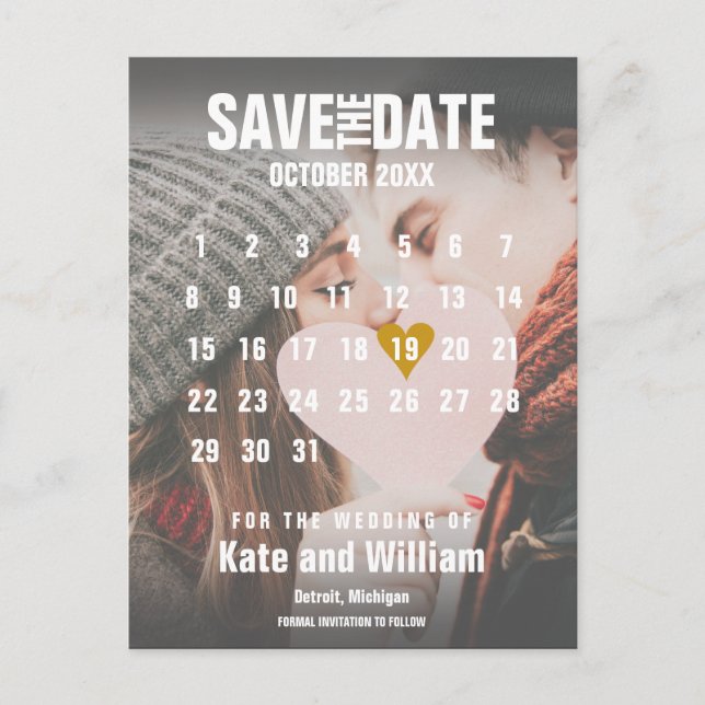Foto Kalendergivare Save the Date Modern Vykort (Framsida)