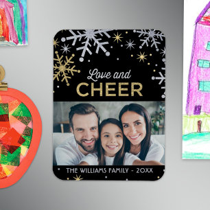 Foto kärlek och Cheer Silver och Guld Snöflingor Magnet