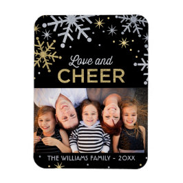 Foto kärlek och Cheer Silver och Guld Snöflingor Magnet