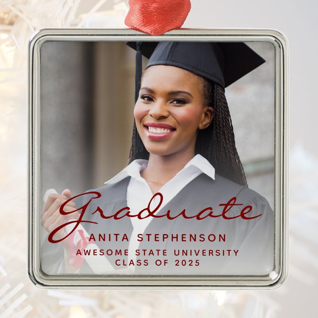 Foto Klass 2025 Examen Burgunder Skrift Julgransprydnad Metall (Skapare uppladdad)