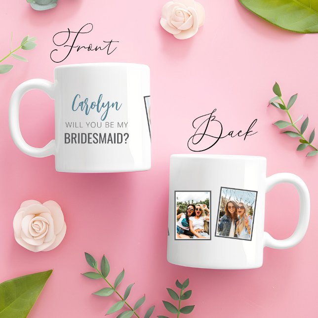 Foto "Kommer du att vara min brudtärna?  Kaffemugg (Front and Back Of Will You Be My Bridesmaid Mug gift for bridal party)