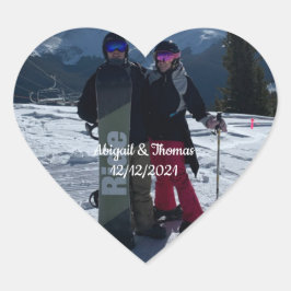 Foto Lägg till din egen Photo Bröllop Förlovning p Hjärtformat Klistermärke