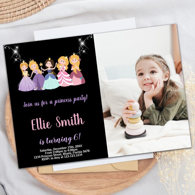 Foto Lila Black Princess Birthday Bjud Inbjudningar (Photo Purple Black Princess Birthday Invitations
)
