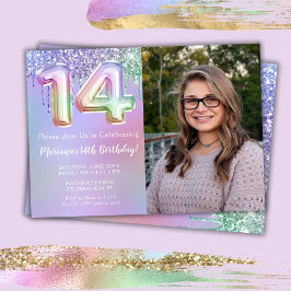 Foto Lila Rosa Glitter 14-års Födelsedagsfest Inbjudningar