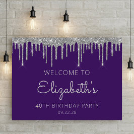 Foto Lila Silver Glitter 40:e födelsedag Välkomsth Poster
