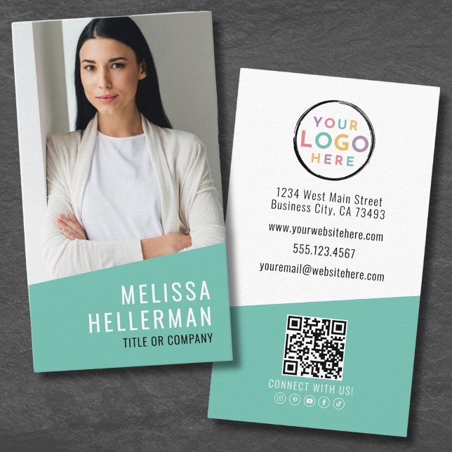 Foto Logotyp QR-kod Modern Professionell Vertikal Visitkort (Photo Logo QR Code Modern Professional Vertical Business Card)