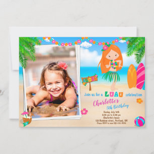 Foto Luau-födelsedagsinbjudan Hawaiiansk flickstra Inbjudningar