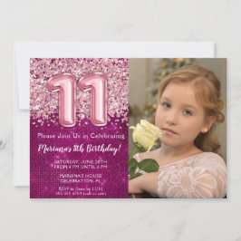 Foto Magenta Rosa Glitter 11-årsdag Inbjudningar