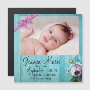 Foto Magnet Baby Birth Notice Lila Bow