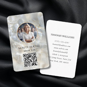 Foto, Marble, White-Silver, Salon, QR-kod Visitkort