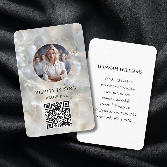 Foto, Marble, White-Silver, Salon, QR-kod Visitkort (Photo, Marble, White-Silver, Salon, QR-Code Business Card)