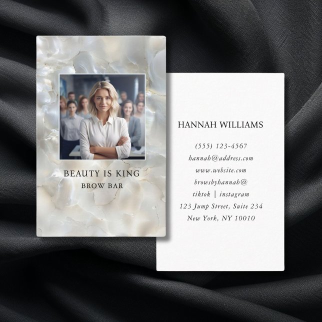 Foto, Marble, White-Silver, Salon Visitkort (Photo, Marble, White-Silver, Salon Business Card)