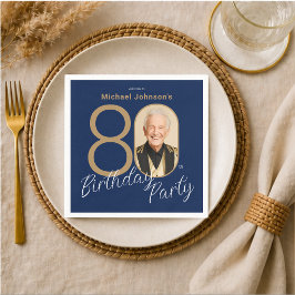 Foto Marinblå Guld Elegant Skräddarsydd 80-årsdag Pappersservett