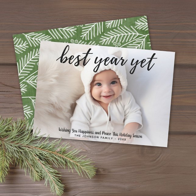 Foto med bästa år än - modern kalligrafi julkort (Modern Christmas Card with 1 Photo - Download Option Available)
