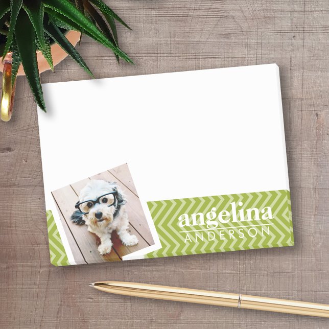Foto med Chevron Mönster och eget namn Post-it Block (Personalized post-it notes with an area to add your name or other text)