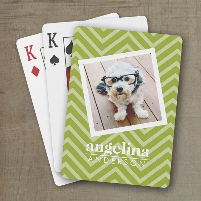 Foto med Chevron Mönster och eget namn Spelkort (Personalized playing cards)