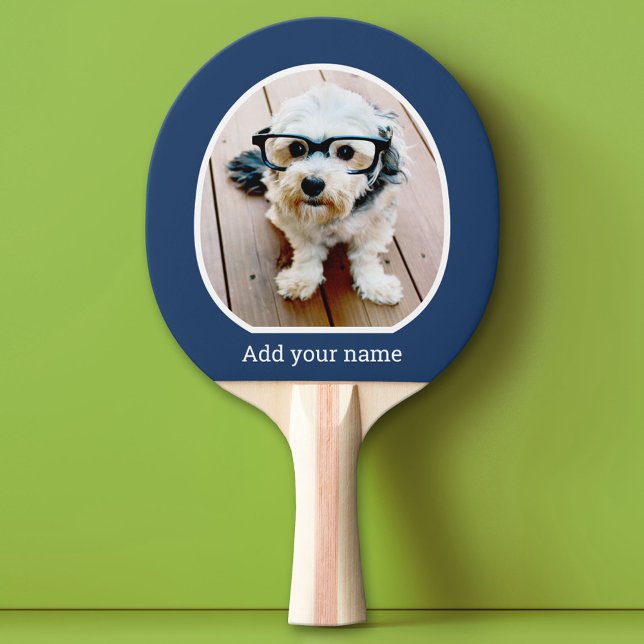 Foto med enkelt ram - modern text marin vit pingisracket (Custom Pink Pong Paddle)