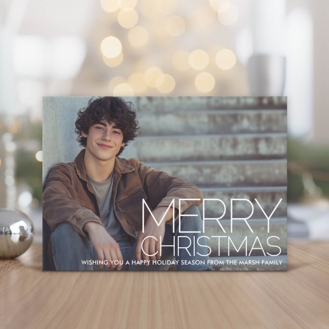 Foto med enorm RÖD GRÖN RANDIG JUL Julkort (Modern and Minimal Christmas Greeting Card)