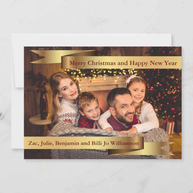 Foto med Fullt-kort med Dubbla Guld-banderollfoto Julkort (Framsida)