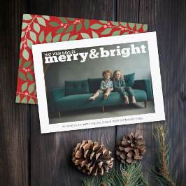 Foto med gigantiskt Merry & Bright - botaniskt bak Julkort