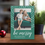Foto med Grönt Boho Watercolor Dot Mönster Julkort<br><div class="desc">En modern design med en grönt boho dot mönster och ett lodrät foto. En minimal design som kan ändras i det avancerade anpassningsområdet.</div>