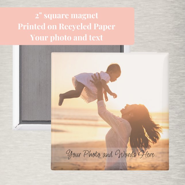 Foto med handskriven anpassningsmodern Stil Magnet (Customizable with your own photo and text, this 2" square magnet is an affordable, special gift.)