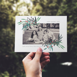 Foto med illustrerade botaniska motiv julkort