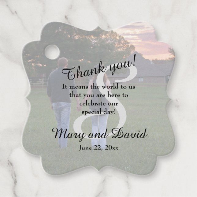 Foto med Monogram Bröllop Gåvor Etiketter (Framsida)