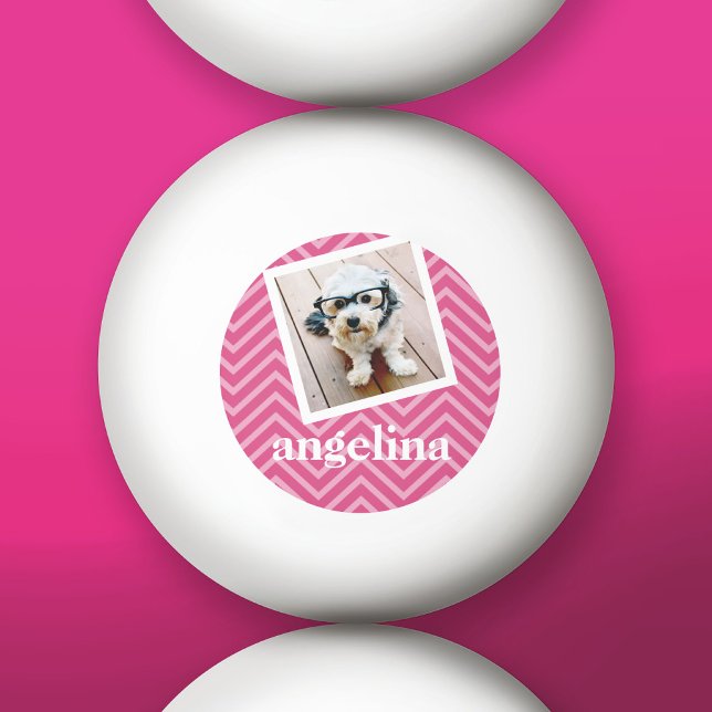Foto med Shock rosa Chevron Mönster eget namn Pingisboll (Custom Ping Pong Balls)