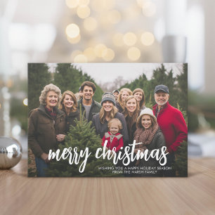 Foto med stor MERRY Christmas - Röd Grön Plaid Julkort
