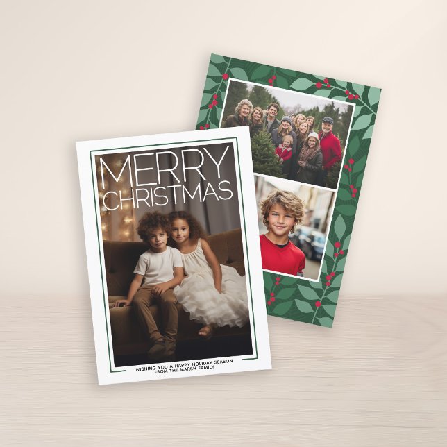 Foto med stort God jul - botaniskt bakåt Julkort (3 Photo Christmas Card with Huge White Type Overlay - Print and Download Option)
