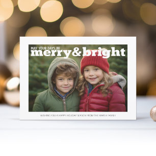 Foto med stort Merry och Bright - helt enkelt rött Julkort