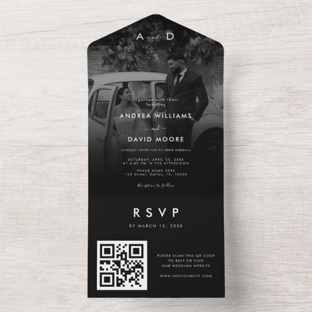 Foto med tonad Mörk Modern Minimalistisk QR-kod Br (Insida)