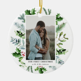 Foto med vattenfärg Evergreen och Hollies-ramar Julgransprydnad Keramik