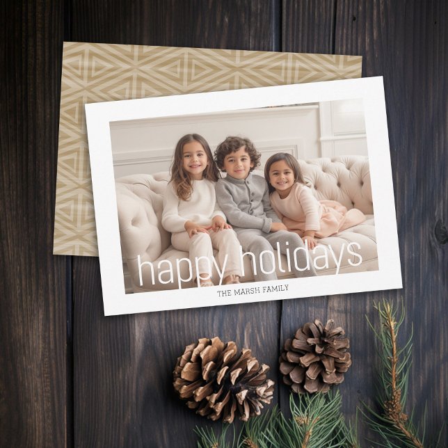 Foto med vit Gräns - stamdjur Mönster Happiest Julkort (Rustic Modern Christmas Card with Type Overlay, Abstract Background - Print and Download Options)