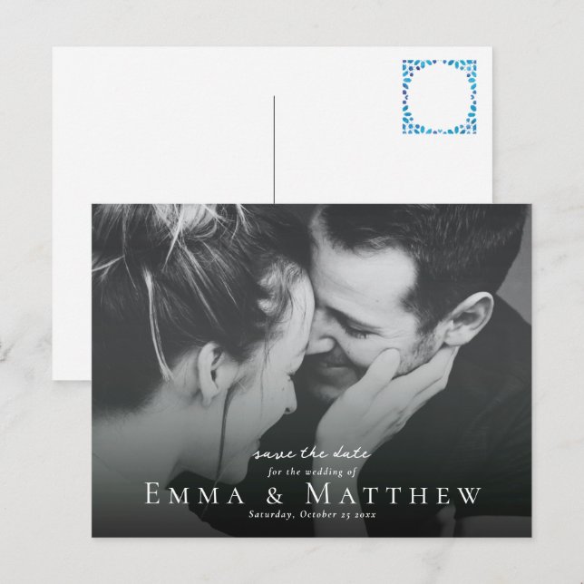 Foto Medelhavsblå Kakel Spara Datum Vykort (Fram/baksida)