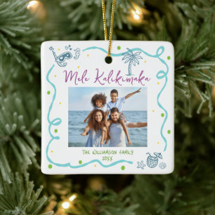 Foto Mele Kalikimaka Blå Lila Doodle Jul Julgransprydnad Keramik