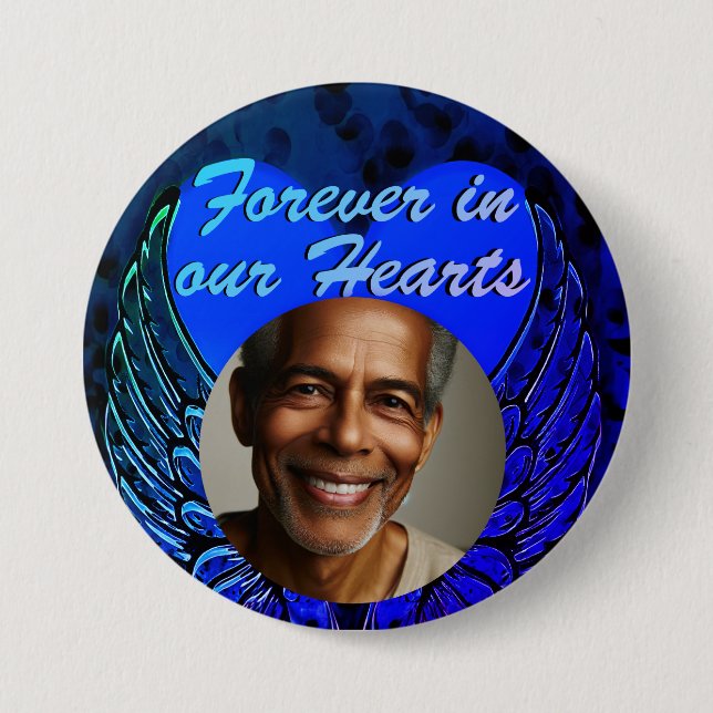 Foto Memorial Heart Angel Vingar Button Knapp (Framsida)