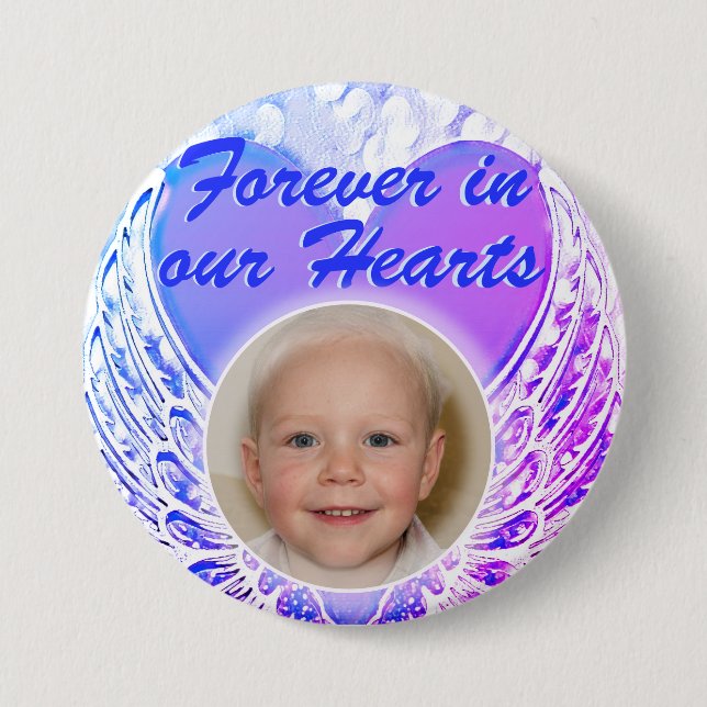 Foto Memorial Heart Angel Vingar Button Knapp (Framsida)