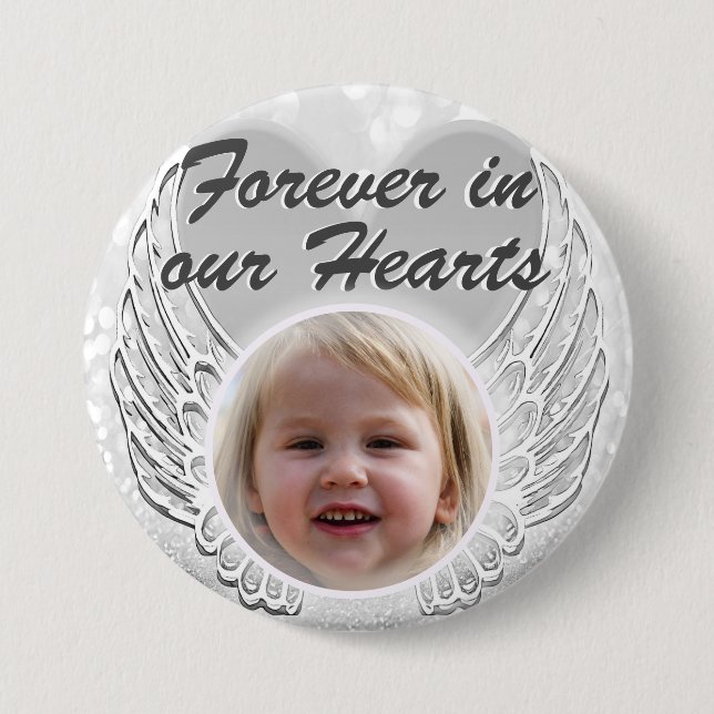 Foto Memorial Heart Angel Vingar Button Knapp (Framsida)