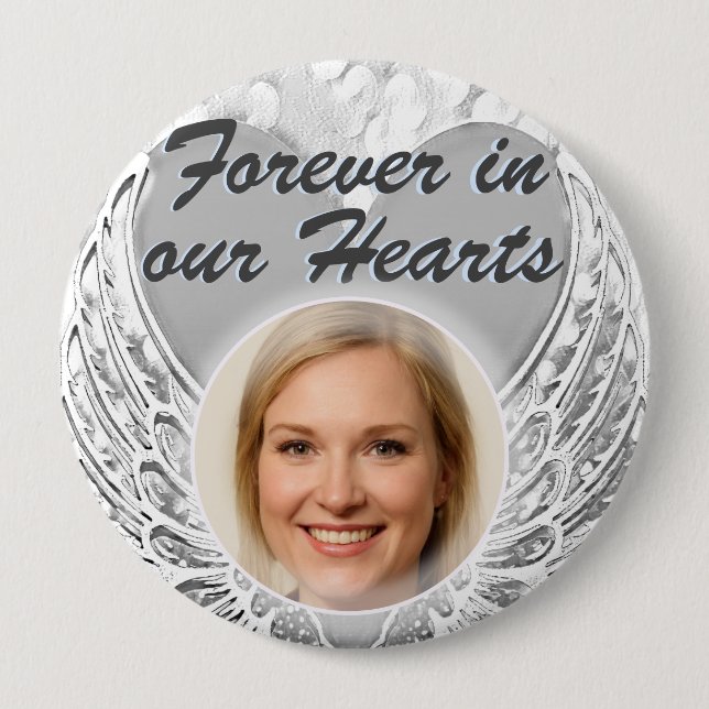 Foto Memorial Heart Angel Vingar Button Knapp (Framsida)