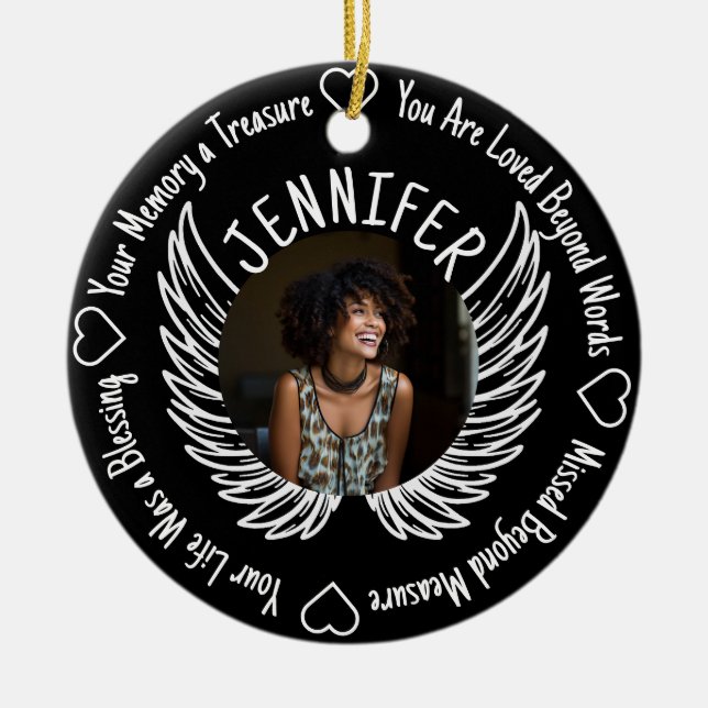 Foto Memorial med Namn och Dikt Julgransprydnad Keramik (Framsidan)