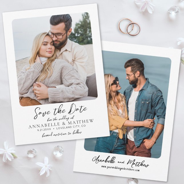 Foto Minimalistisk Skript Elegant Bröllop Spara Datumet (Photo Minimalist Script Elegant Wedding Save the Date)