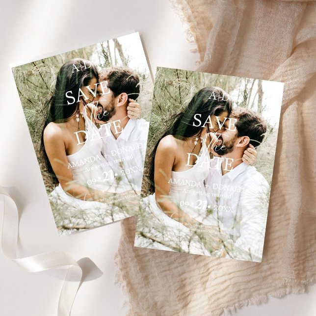 Foto Minimalistisk Svart & Vit Monogram Bröllop  Spara Datumet (Skapare uppladdad)