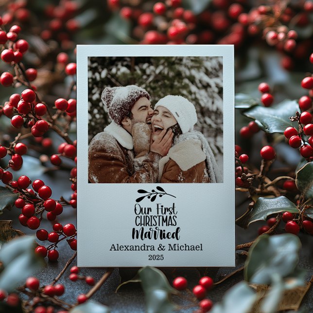 Foto Minimalistisk Vår Första Jul Som Gifta Julkort (Skapare uppladdad)