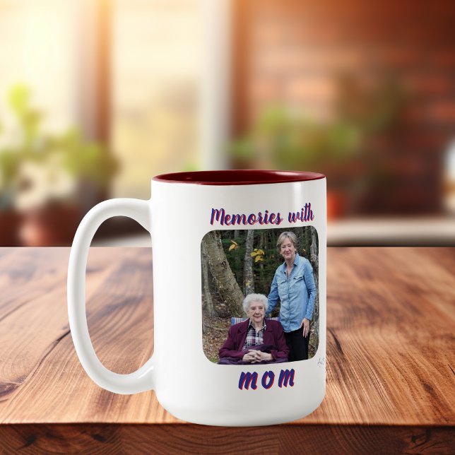 Foto  Minnen  Mamma Blå/Röd Personliggör Två-Tonad Mugg (Simple Mom and daughter Photo Mug, quick and easy to upload your own photos)