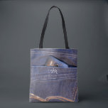 Foto Mobilare i blått demin jeans monogram Tygkasse<br><div class="desc">Foto Mobilare i blå demin avundas bakfickan. Faux denim,  jeans.
Du kan lägga till ett eget monogram för att anpassa.</div>