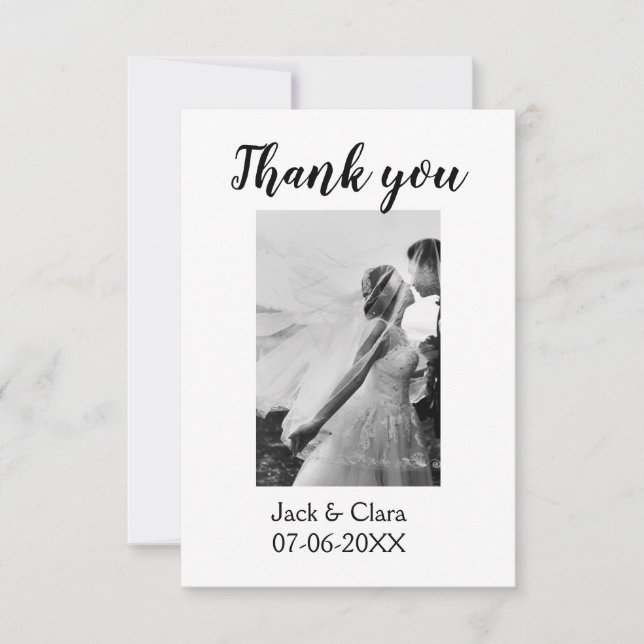 Foto modern elegant enkelt tack för bröllopet  kort (Framsida)