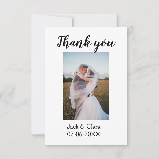 Foto modern elegant enkelt tack för bröllopet  kort (Framsida)