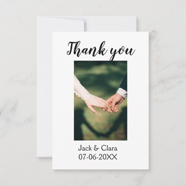 Foto modern elegant enkelt tack för bröllopet  kort (Framsida)